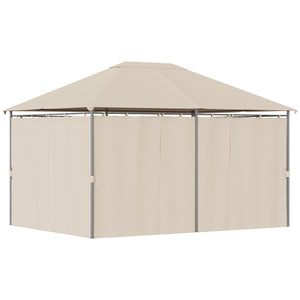 13'x 10' Soft-top Steel Patio Gazebo Canopy Party Tent with 6 Removable Curtains and Drainage Holes, Khaki