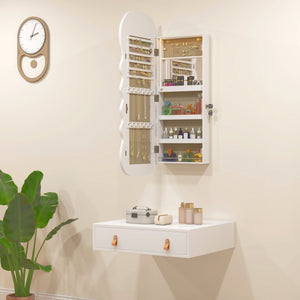 Jewelry Armoire Cabinet with Lights, Wall Mounted or Door Hanging Mirror Jewelry Cabinet with Full Length Mirror, White