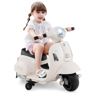 Kids Ride on Motorcycle Licensed Vespa with LED Headlight and Horn Sound-White view 4