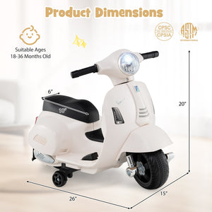 Kids Ride on Motorcycle Licensed Vespa with LED Headlight and Horn Sound-White view 5