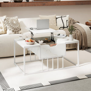 Lift Top Coffee Table Modern Center Table with Hidden Storage Compartment-White view 2