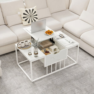 Lift Top Coffee Table Modern Center Table with Hidden Storage Compartment-White view 3