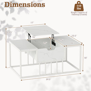 Lift Top Coffee Table Modern Center Table with Hidden Storage Compartment-White view 5