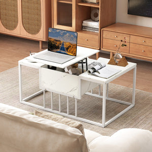 Lift Top Coffee Table Modern Center Table with Hidden Storage Compartment-White view 6