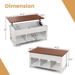 Lift Top Coffee Table w/ Hidden Compartment and Storage Shelves-White view 5
