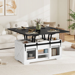 Lift Top Coffee Table with 2 Sliding Barn Doors-Black view 2