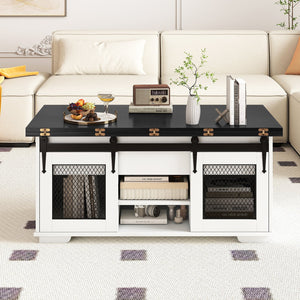 Lift Top Coffee Table with 2 Sliding Barn Doors-Black view 3