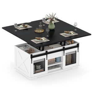 Lift Top Coffee Table with 2 Sliding Barn Doors-Black view 4