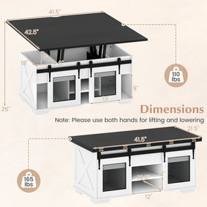 Lift Top Coffee Table with 2 Sliding Barn Doors-Black view 5