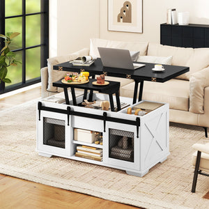 Lift Top Coffee Table with 2 Sliding Barn Doors-Black view 6