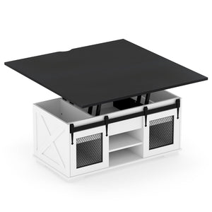 Lift Top Coffee Table with 2 Sliding Barn Doors-Black view 7