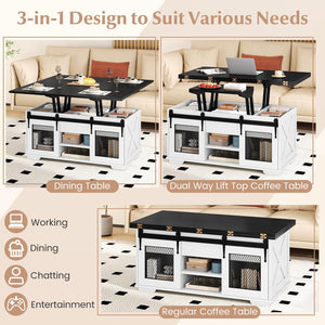 Lift Top Coffee Table with 2 Sliding Barn Doors-Black view 9