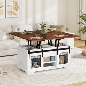 Lift Top Coffee Table with 2 Sliding Barn Doors-Walnut view 2