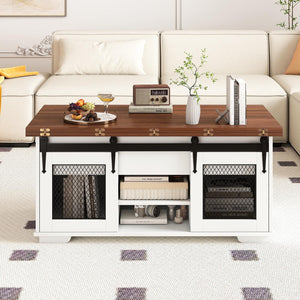 Lift Top Coffee Table with 2 Sliding Barn Doors-Walnut view 3