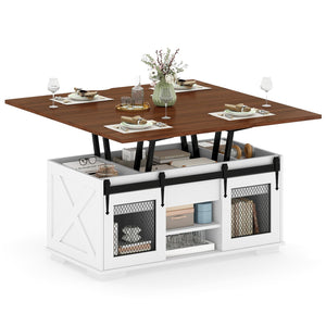 Lift Top Coffee Table with 2 Sliding Barn Doors-Walnut view 4