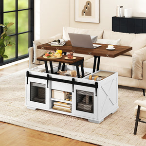 Lift Top Coffee Table with 2 Sliding Barn Doors-Walnut view 6