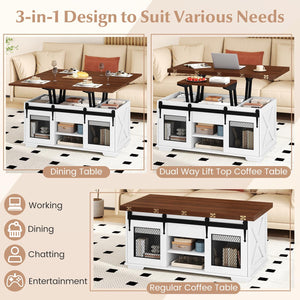 Lift Top Coffee Table with 2 Sliding Barn Doors-Walnut view 9