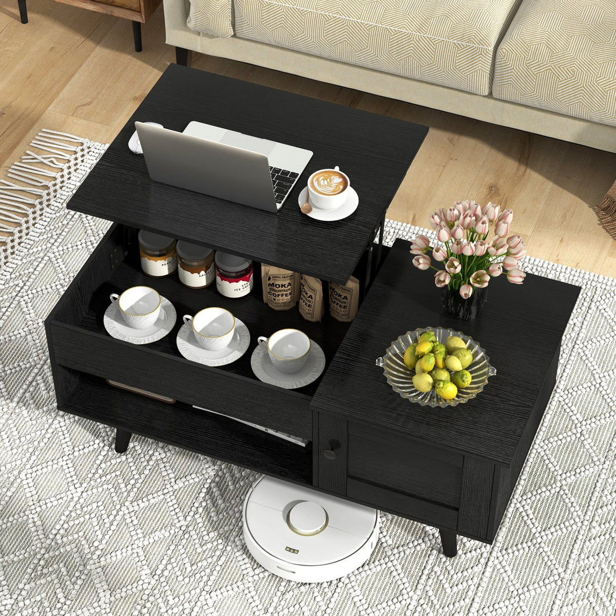Lift Top Coffee Table with Storage and Hidden Compartment-Black view 2