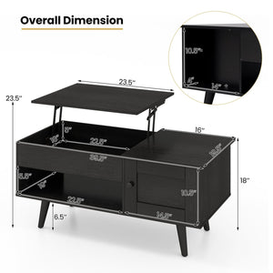 Lift Top Coffee Table with Storage and Hidden Compartment-Black view 5