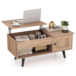 Lift Top Coffee Table with Storage and Hidden Compartment-Natural