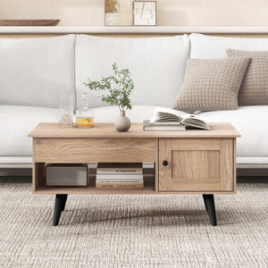Lift Top Coffee Table with Storage and Hidden Compartment-Natural view 2