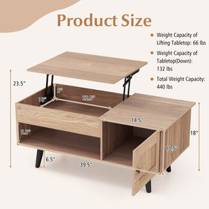 Lift Top Coffee Table with Storage and Hidden Compartment-Natural view 5