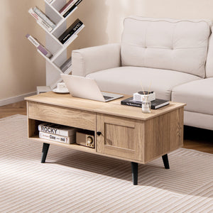 Lift Top Coffee Table with Storage and Hidden Compartment-Natural view 6
