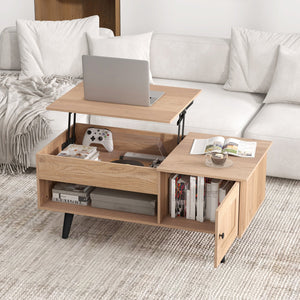 Lift Top Coffee Table with Storage and Hidden Compartment-Natural view 7