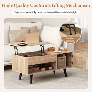 Lift Top Coffee Table with Storage and Hidden Compartment-Natural view 9