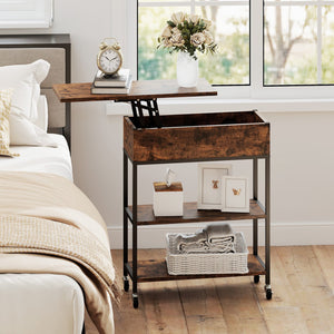 Lift Top End Table with Charging Station and Universal Wheels-Rustic Brown view 2