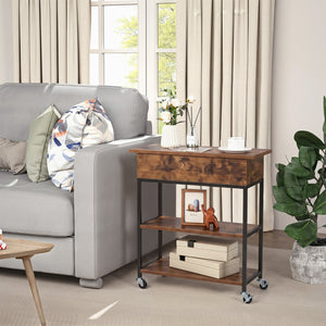 Lift Top End Table with Charging Station and Universal Wheels-Rustic Brown view 3