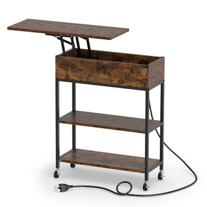 Lift Top End Table with Charging Station and Universal Wheels-Rustic Brown view 4