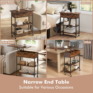 Lift Top End Table with Charging Station and Universal Wheels-Rustic Brown view 9
