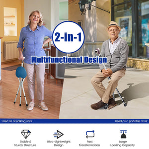 Lightweight Adjustable Folding Cane Seat with Light-Blue view 3