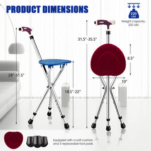 Lightweight Adjustable Folding Cane Seat with Light-Blue view 4