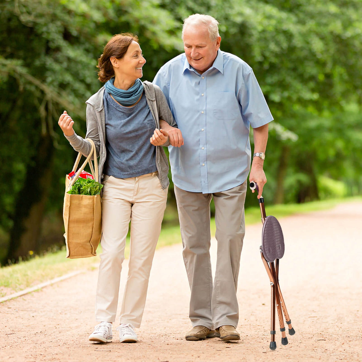 Lightweight Adjustable Folding Cane Seat with Light-Brown view 2