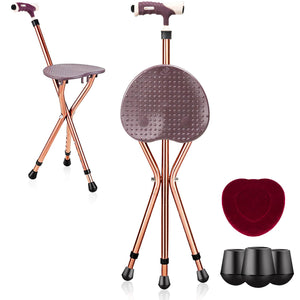 Lightweight Adjustable Folding Cane Seat with Light-Brown view 3