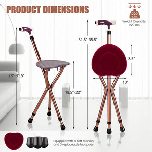 Lightweight Adjustable Folding Cane Seat with Light-Brown view 4
