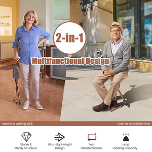 Lightweight Adjustable Folding Cane Seat with Light-Brown view 5