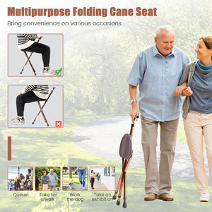 Lightweight Adjustable Folding Cane Seat with Light-Brown view 8