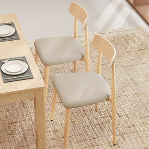 Linen Fabric Upholstered Modern Dining Chair Set of 2 with Padded Seat and Curved Back-Oak view 3