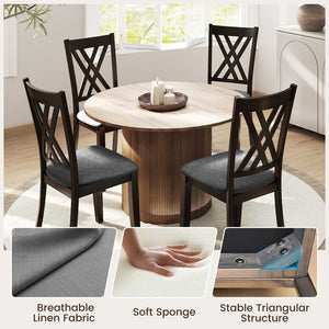 Linen Fabric Upholstered Wooden Dining Chair Set of 4 with Rubber Wood Frame for Dining Room-Gray view 8