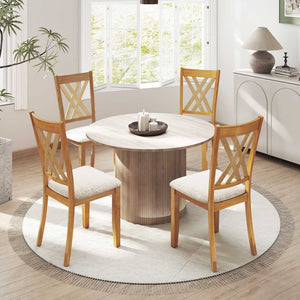 Linen Fabric Upholstered Wooden Dining Chair Set of 4 with Rubber Wood Frame for Dining Room-Natural view 2