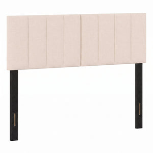 Linen Upholstered Headboard with Solid Wood Legs and Adjustable Width-Beige