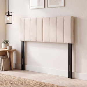 Linen Upholstered Headboard with Solid Wood Legs and Adjustable Width-Beige view 3
