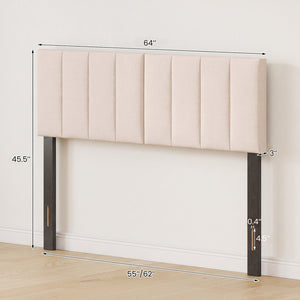 Linen Upholstered Headboard with Solid Wood Legs and Adjustable Width-Beige view 5
