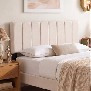 Linen Upholstered Headboard with Solid Wood Legs and Adjustable Width-Beige view 7