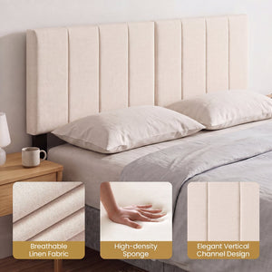 Linen Upholstered Headboard with Solid Wood Legs and Adjustable Width-Beige view 9