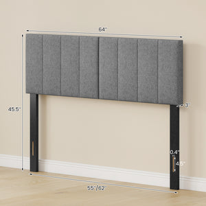 Linen Upholstered Headboard with Solid Wood Legs and Adjustable Width-Dark Gray view 5