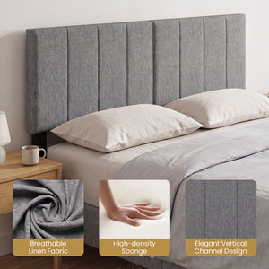 Linen Upholstered Headboard with Solid Wood Legs and Adjustable Width-Dark Gray view 9